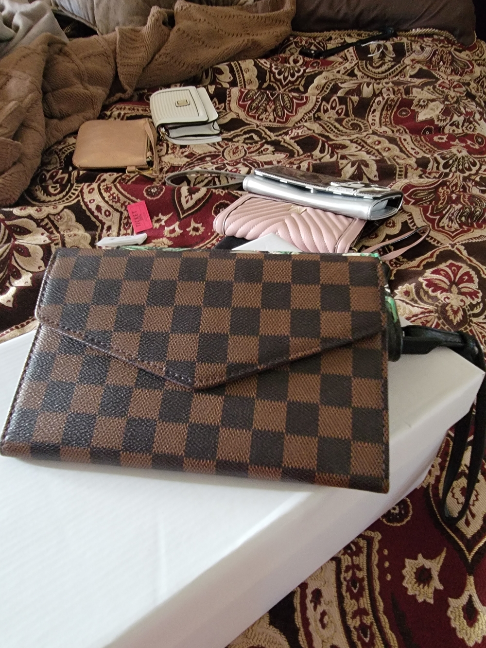 Brown Check Envelope Clutch Wallet - Women Bags